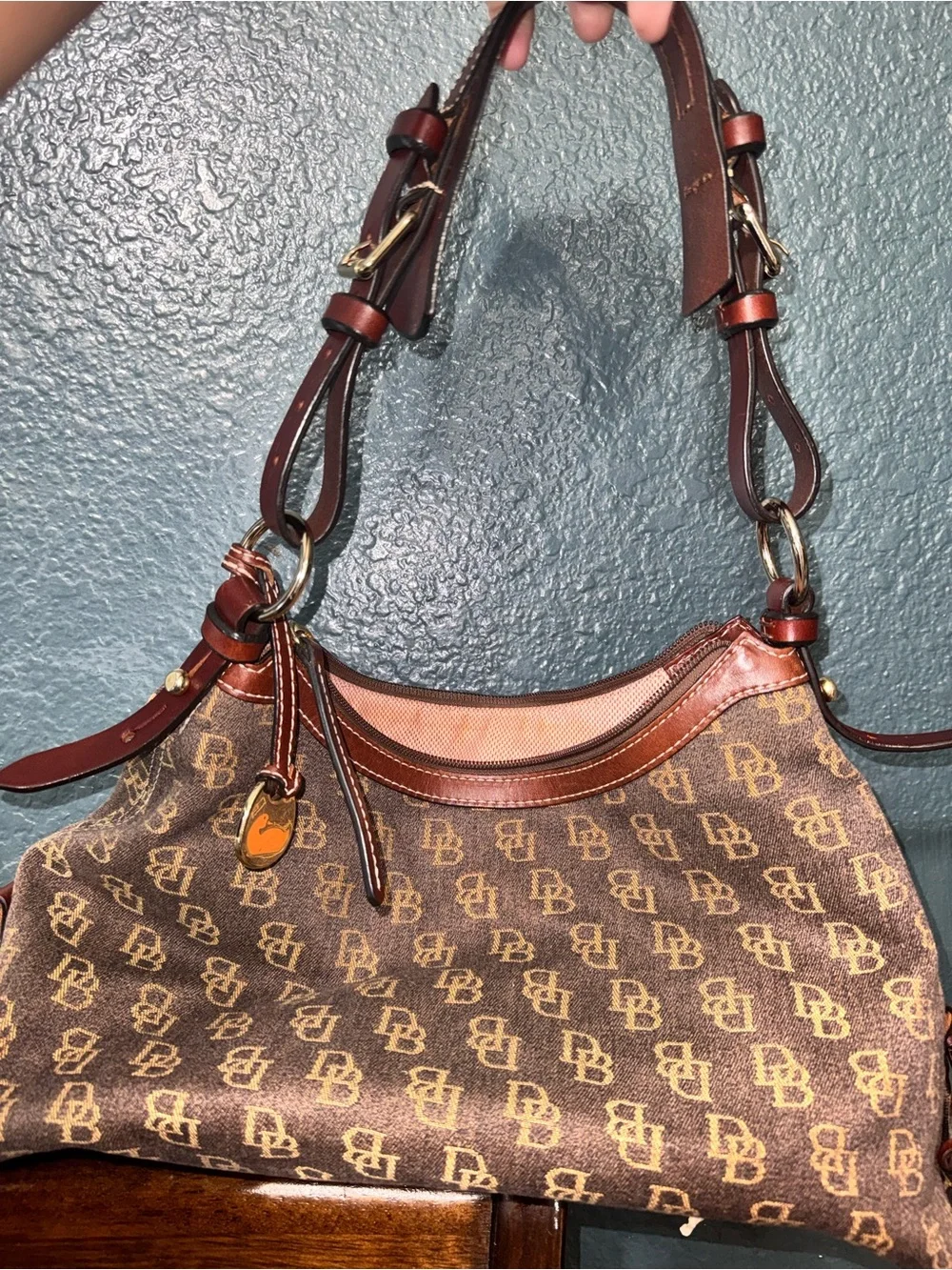Dooney & Bourke Brown Purse with Leather Trim